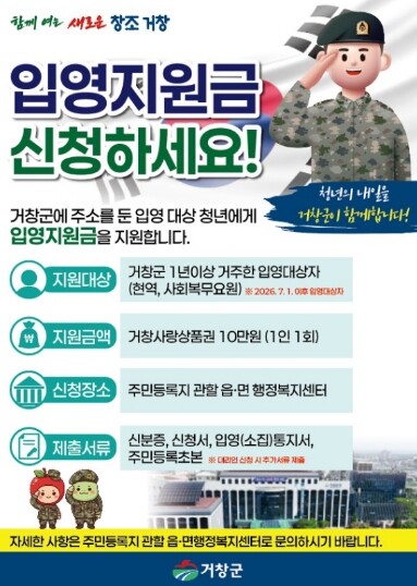 거창군, 입영지원금 지원사업 시행