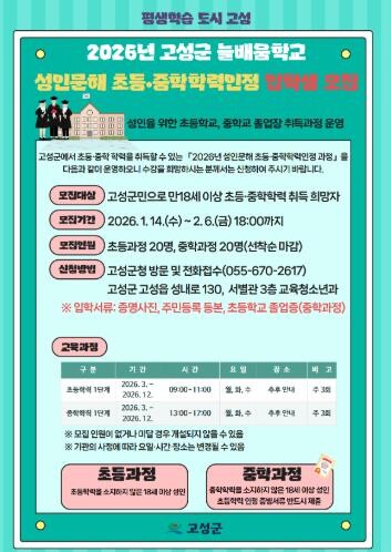 고성군, 성인문해 초등·중학 학력 인...