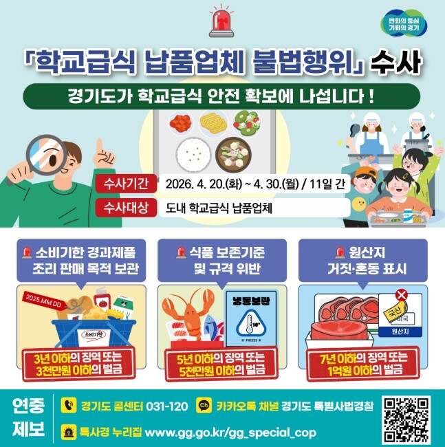 경기도 특사경, 새학기 맞아 학교급식...