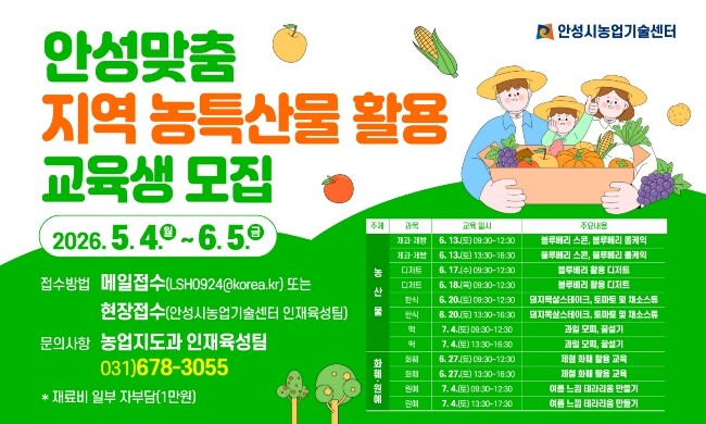 안성시농업기술센터, 안성 농산물 활용...