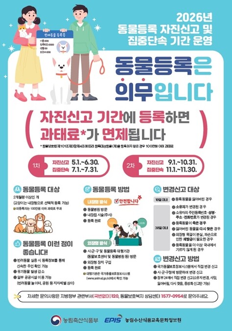 인천시, 반려견 동물등록 자진신고 기...