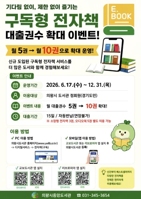 의왕시, 구독형 전자책 대출 권수 확...
